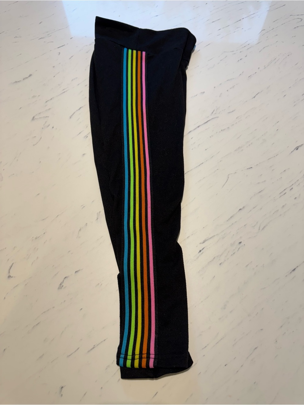 Pixielane Girls Black Leggings with Rainbow Side Stripes